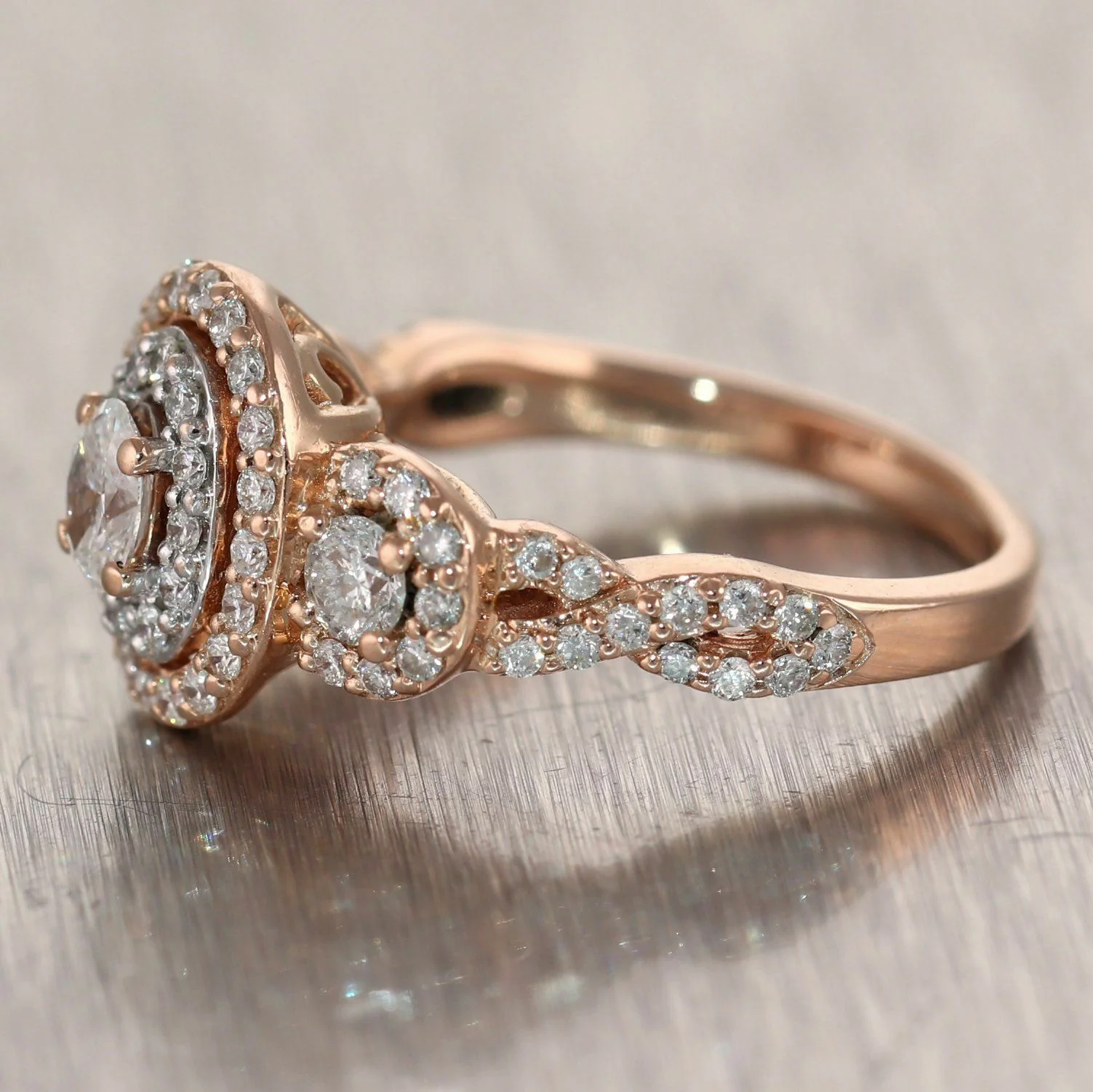 14k Rose Gold 1.75ctw Oval Diamond Halo Ring - Image 5