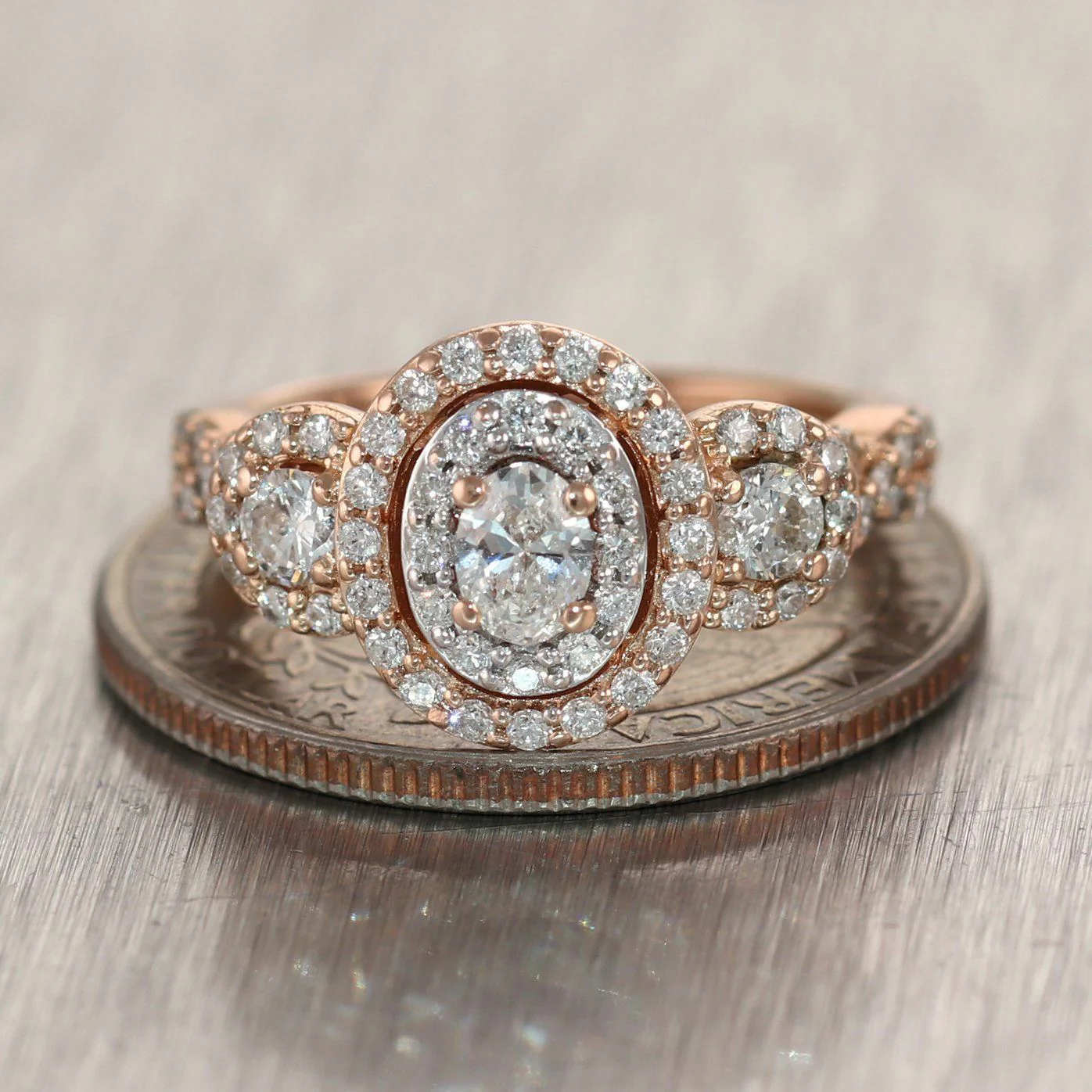 14k Rose Gold 1.75ctw Oval Diamond Halo Ring - Image 9