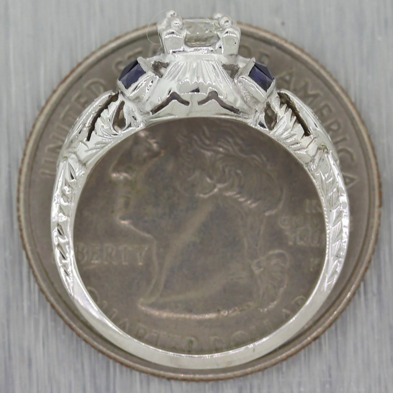 1930s Antique Art Deco 14k White Gold 0.60ctw Diamond Engagement Ring - Image 6