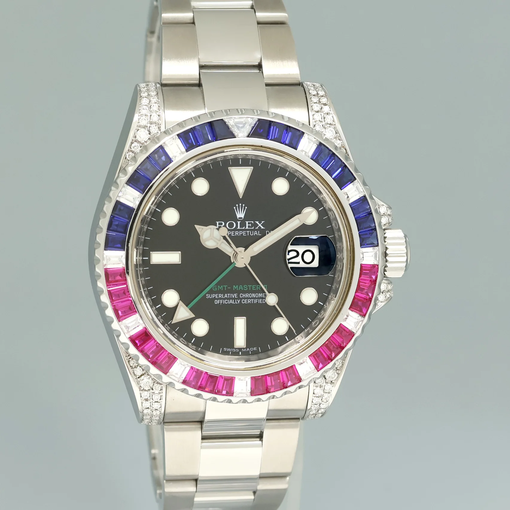 MINT Diamond Ruby & Sapphire Rolex GMT Master II 116710 Steel 40mm Black Watch - Image 3