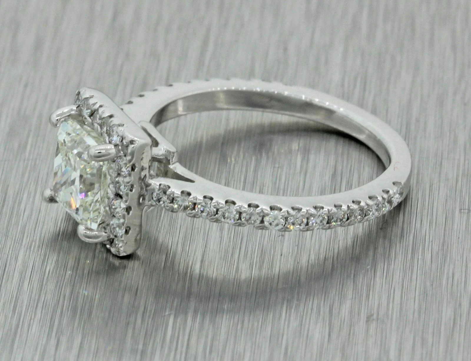 Modern 14k White Gold 1.41ctw Princess GIA Diamond Halo Engagement Ring - Image 3