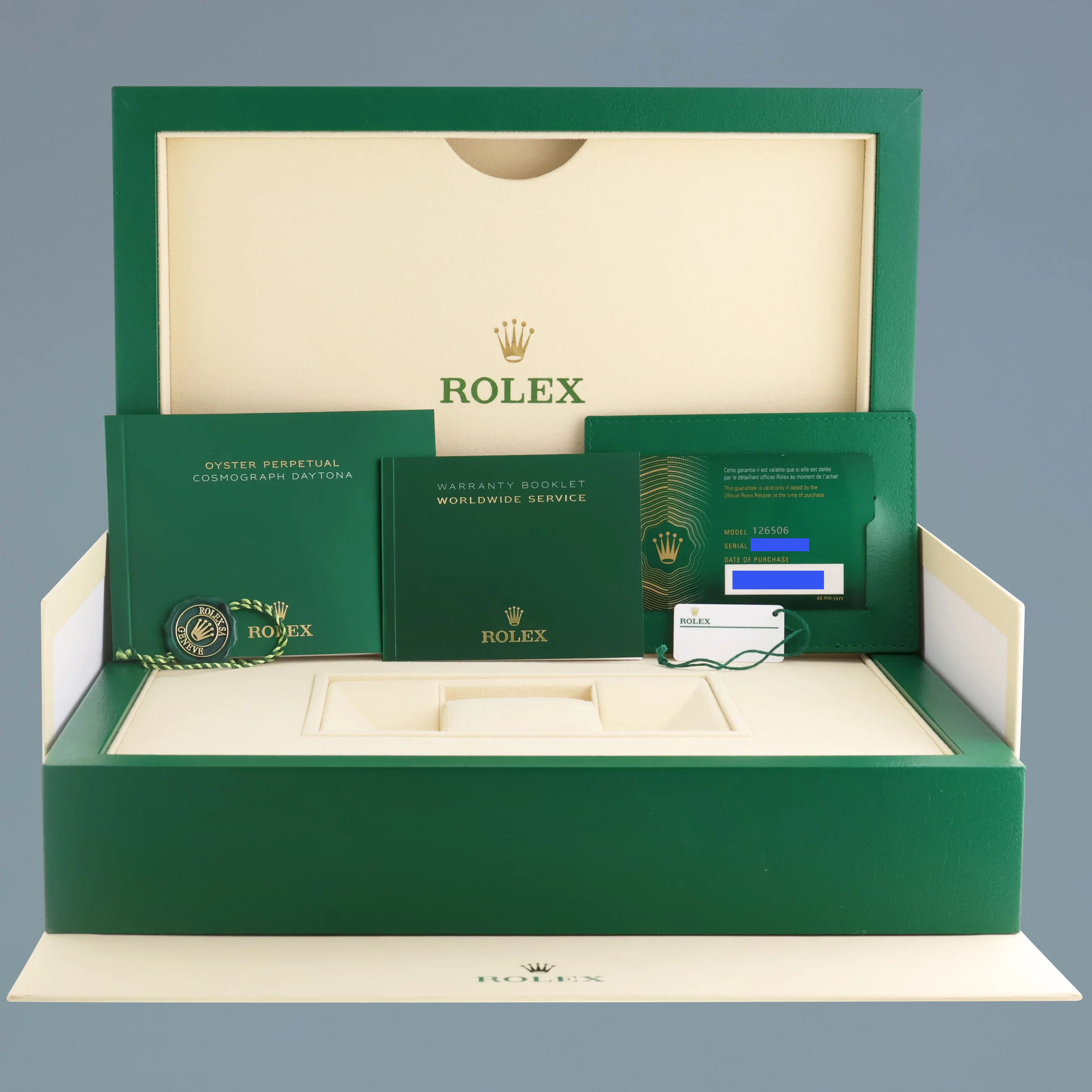 2024 NEW PAPERS Rolex Daytona 126506 Platinum Glacier Blue Ceramic Bezel Watch Box - Image 7