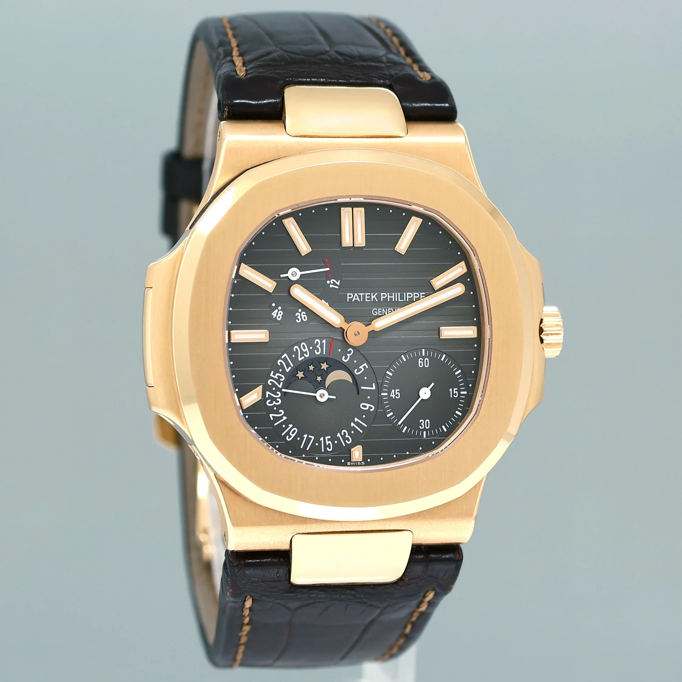 NEW PAPERS Patek Philippe Nautilus Moonphase Rose Gold 5712R Leather Watch Box - Image 3
