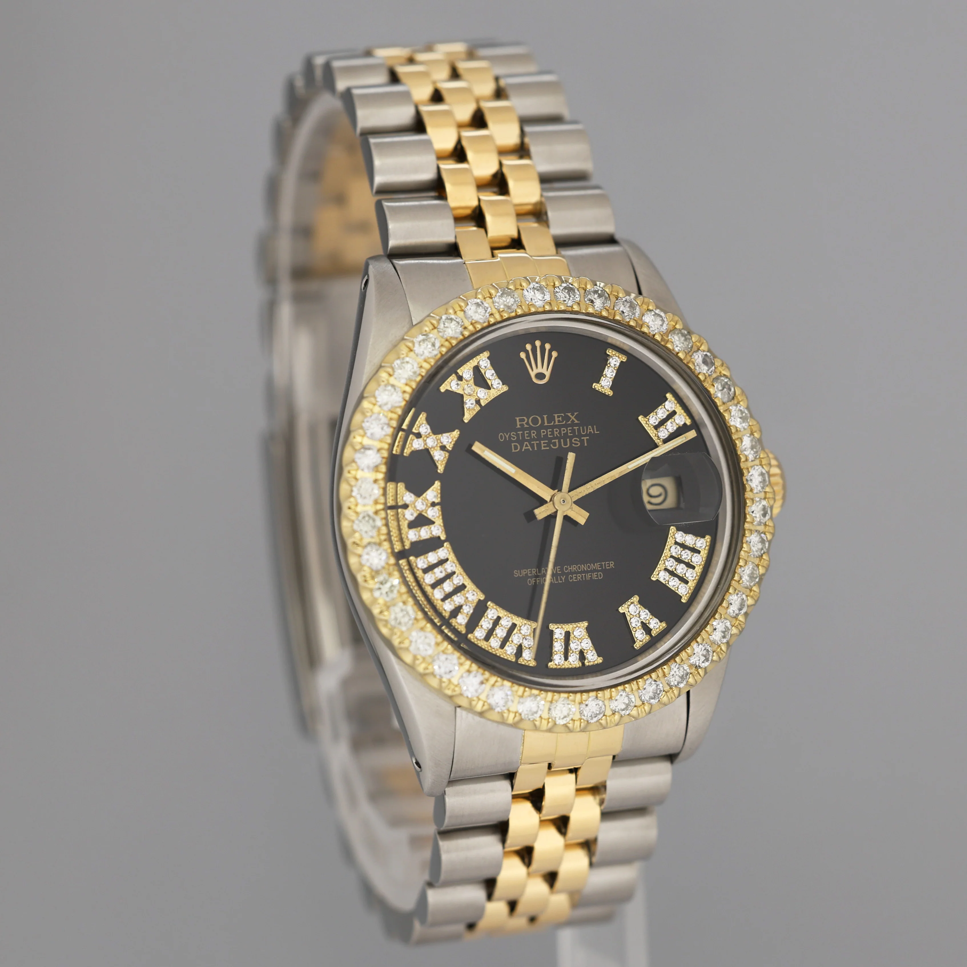 Rolex DateJust 16013 Black Diamond Bezel Two Tone Gold Jubilee Band Watch Box - Image 3