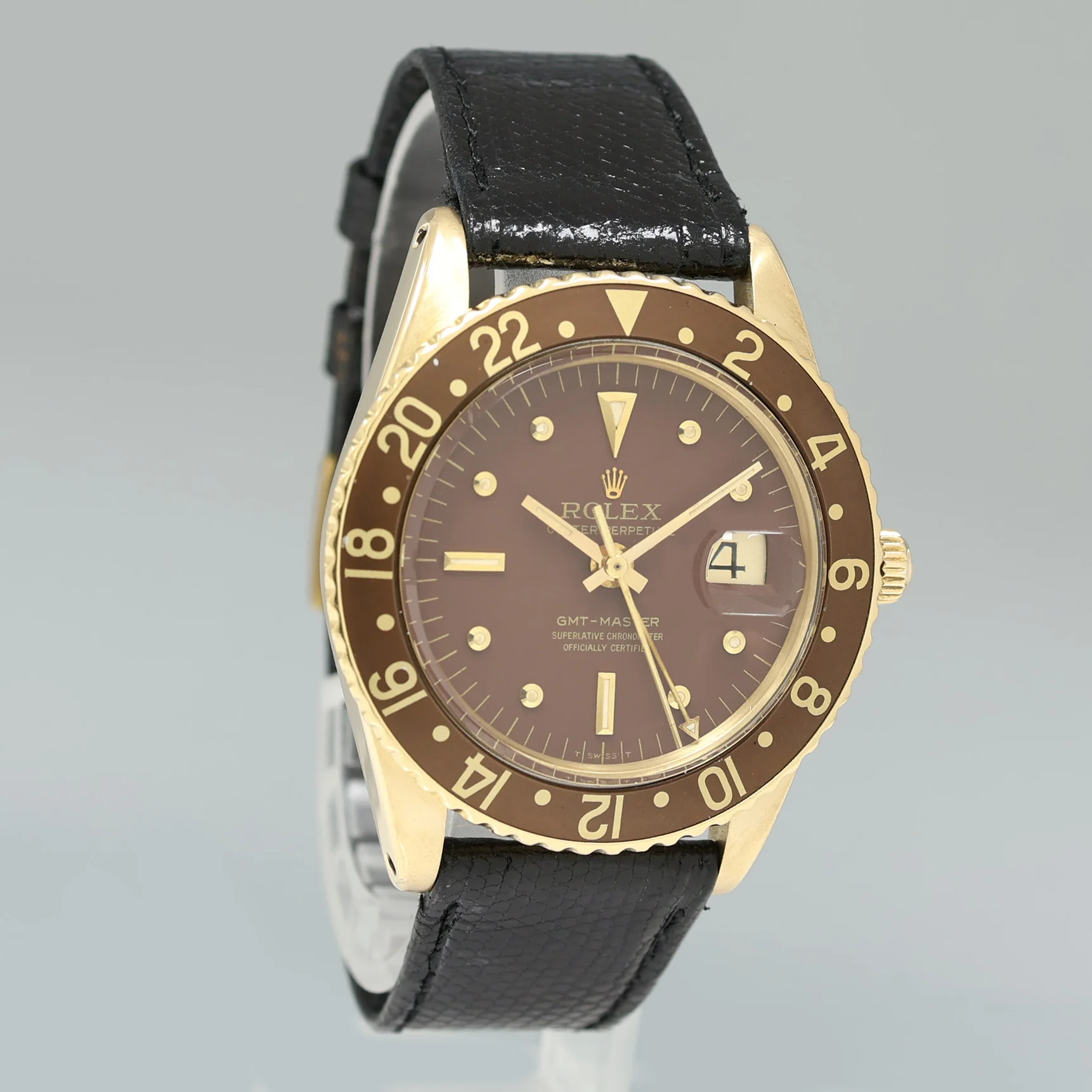 Rolex Root Beer 1675 NO CROWN GUARD Yellow Gold GMT Brown Nipple Watch - Image 3
